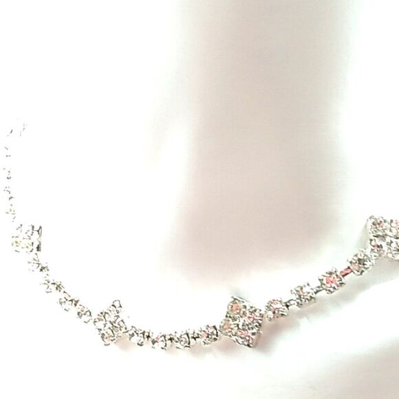 Crystal Rhinestone Choker Necklace Silver-tone Rhodium Plated - Picture 4 of 13